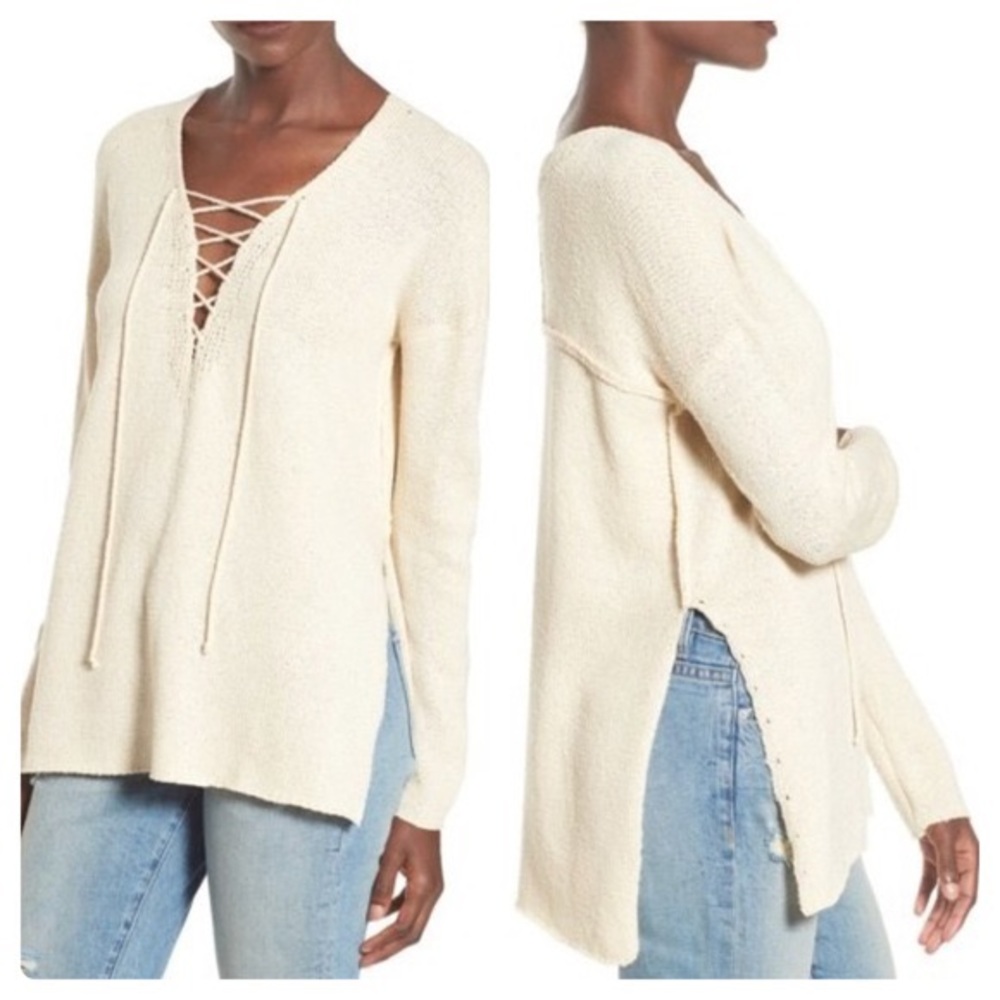 ASTR Lace Up Cream Sweater